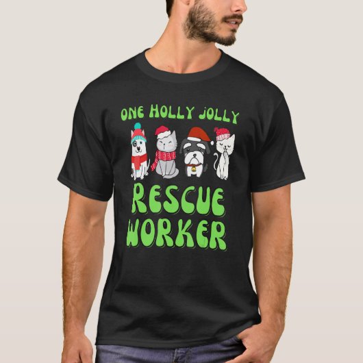 動物保護施設の職員 ペット クリスマス 犬 猫 保護施設 Tシャツ (正面)