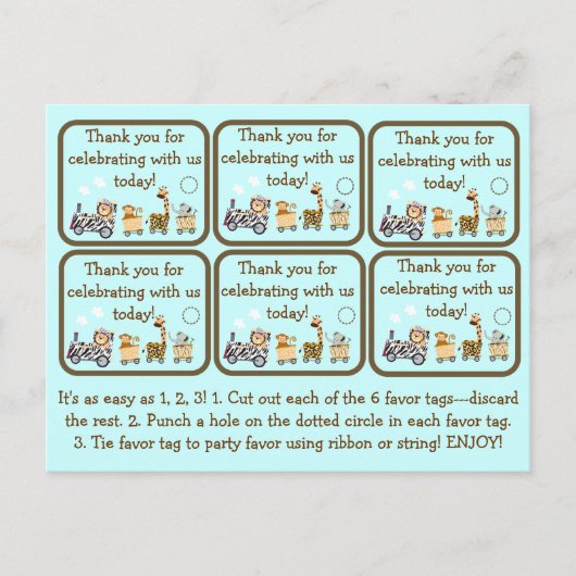 動物列車ベビーシャワーパーティー用品タグ ポストカード (正面)