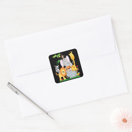 動物動物園の動物の誕生日パーティー スクエアシール (封筒)