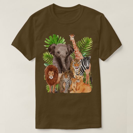 動物園で動物サファリジャングル動物の日 Tシャツ (デザイン正面)