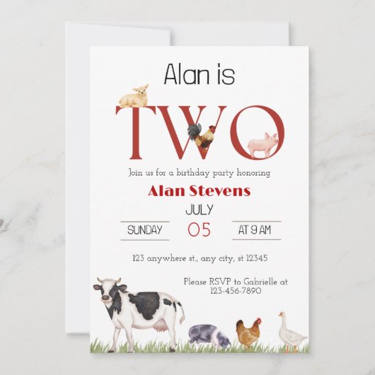 動物園で大騒ぎ: 2歳の誕生日をお祝いしよう！ 招待状 (正面)