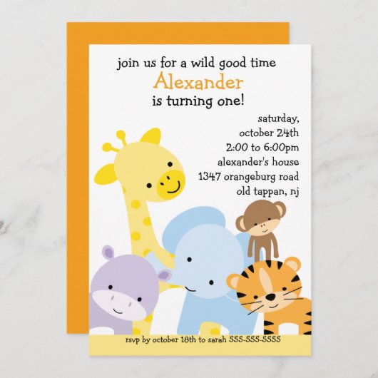 動物園のおもしろいの誕生会 招待状 (正面/裏面)