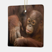 動物園のオランウータンの親子 セラミックオーナメント (左)