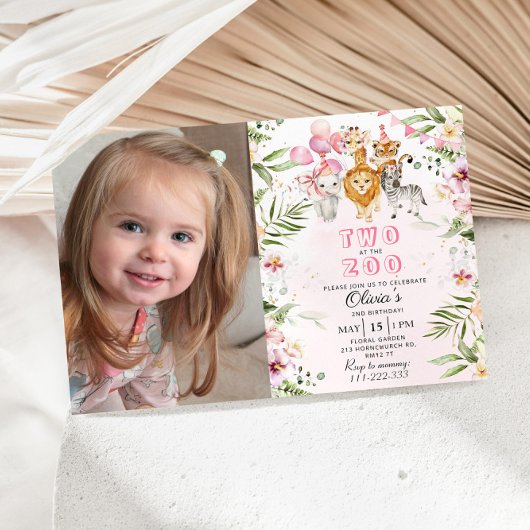 動物園のサファリの誕生日の招待状で2人 招待状