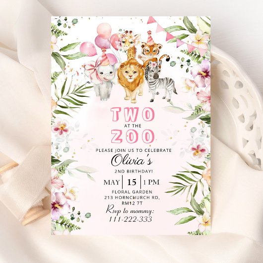動物園のサファリの誕生日の招待状で2人 招待状