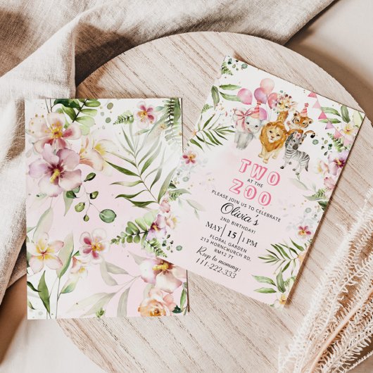 動物園のサファリの誕生日の招待状で2人 招待状