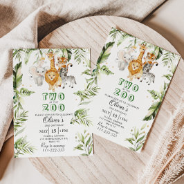 動物園のサファリの誕生日の招待状で2人 招待状