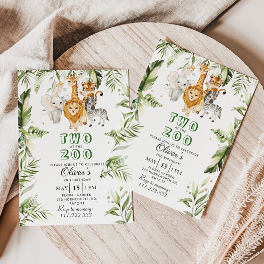 動物園のサファリの誕生日の招待状で2人 招待状