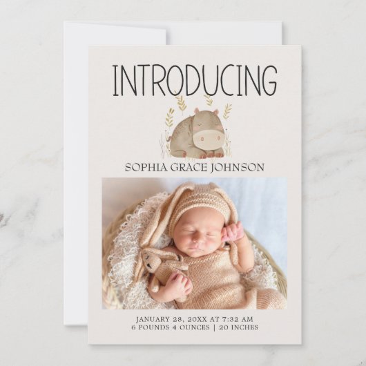 動物園のサファリ保育園の動物 赤ちゃんのお知らせ 招待状 (正面)