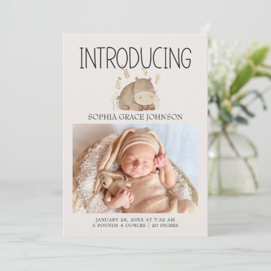 動物園のサファリ保育園の動物 赤ちゃんのお知らせ 招待状 (スタンド正面)