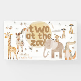 動物園のサファリ動物で2つ第2子供の誕生日 横断幕
