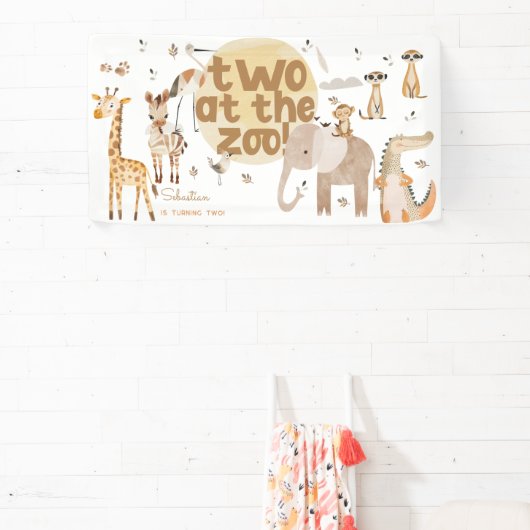 動物園のサファリ動物で2つ第2子供の誕生日 横断幕 (インサイチュ)