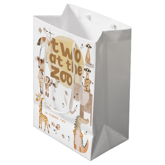 動物園のサファリ動物の子供たち2歳の誕生日に2人 ミディアムペーパーバッグ (正面アングル)