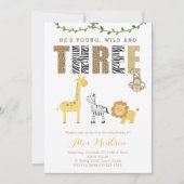 動物園のサファリ動物 3歳の誕生日パーティー 招待状 (正面)