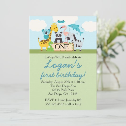 動物園のサファリ誕生日パーティーの招待 招待状 (スタンド正面)