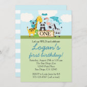 動物園のサファリ誕生日パーティーの招待 招待状 (正面/裏面)