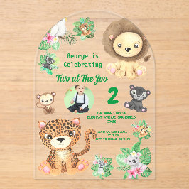動物園のジャングル動物2頭  キッズの誕生日 アクリル招待状