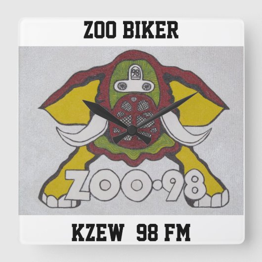 動物園のバイクもしくは自転車に乗る人   KZEW 98 FM スクエア壁時計 (正面)