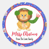動物園のメリークリスマス かわいい赤ちゃんライオン ラウンドシール (正面)