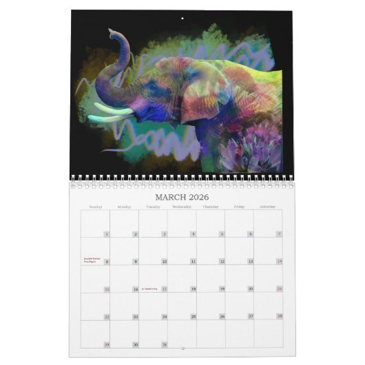 動物園の写真撮影 カレンダー (3月 2026)