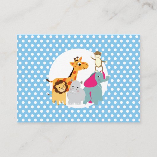 動物園の動物たちがかわいい赤ちゃんのシャワーをシャワーで見せる エンクロージャーカード (裏面)