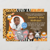 動物園の動物たち - ワイルドアニマル 誕生日パーティー招待状 招待状 (正面/裏面)