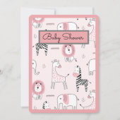動物園の動物のベビースシャワー 招待状 (正面)
