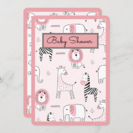 動物園の動物のベビースシャワー 招待状