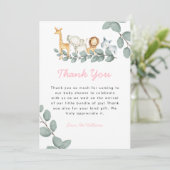 動物園の動物の女の子の赤ちゃんシャワーサンキューカード サンキューカード (スタンド正面)