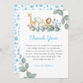 動物園の動物の少年の赤ちゃんシャワーサンキューカード サンキューカード (正面/裏面)