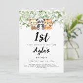 動物園の動物の最初の誕生日招待状 招待状 (スタンド正面)