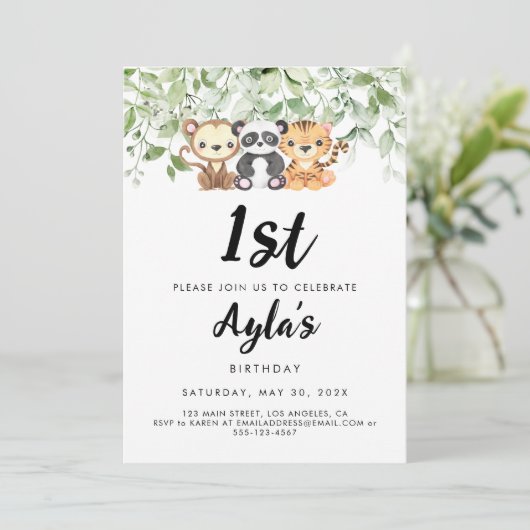 動物園の動物の最初の誕生日招待状 招待状 (スタンド正面)