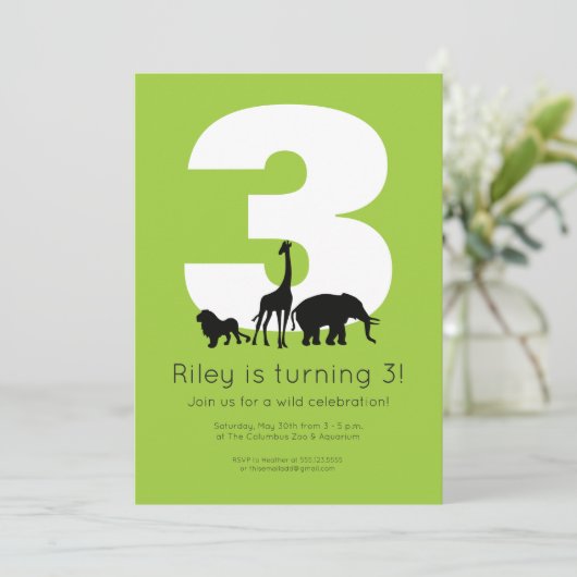 動物園の動物の緑の子供の誕生日 招待状 (スタンド正面)