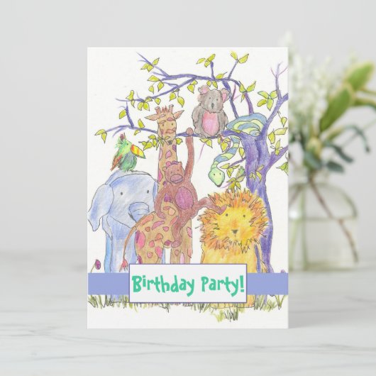 動物園の動物の誕生日パーティーへの招待 招待状 (スタンド正面)