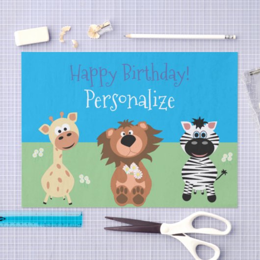 動物園の動物の誕生日パーティー 薄葉紙 (クラフト)