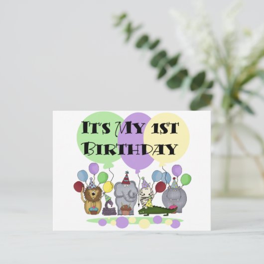 動物園の動物の誕生日Tシャツとギフト ポストカード (スタンド正面)