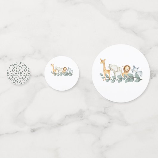 動物園の動物の赤ちゃんシャワーエレファントライオンサイ コンフェッティ (裏面)