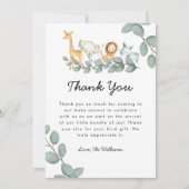 動物園の動物の赤ちゃんシャワー男女兼用 サンキューカード (正面)