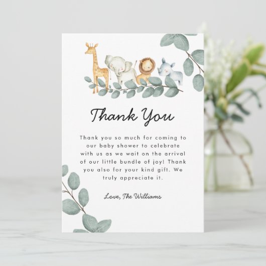 動物園の動物の赤ちゃんシャワー男女兼用 サンキューカード (スタンド正面)