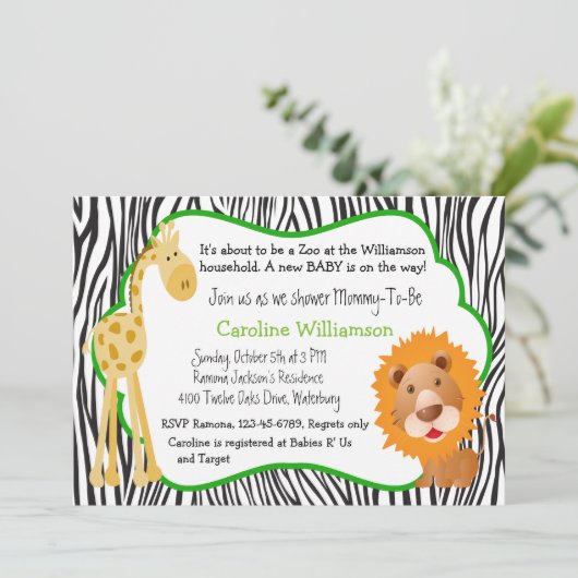 動物園の動物の赤男女兼用ちゃんシャワー 招待状 (スタンド正面)