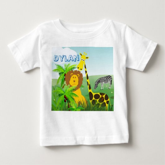 動物園の動物キリン獅子ゼブラベビーTシャツ ベビーTシャツ (正面)