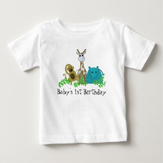 動物園の動物ベビーの1歳の誕生日 ベビーTシャツ (正面)