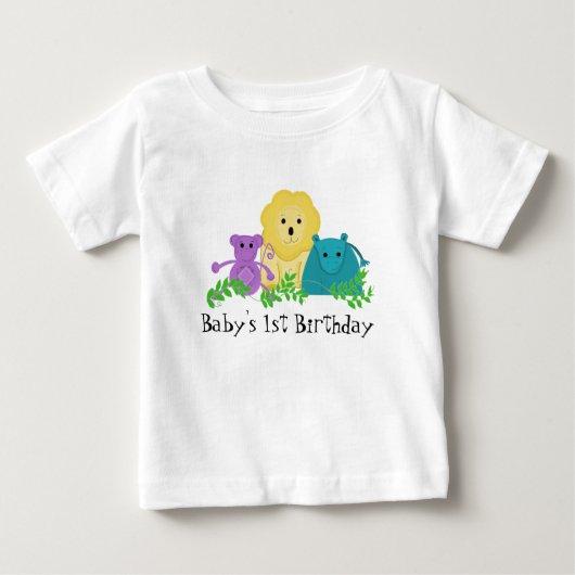 動物園の動物ベビーの1歳の誕生日 ベビーTシャツ (正面)