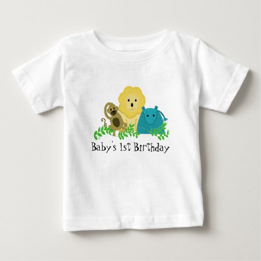 動物園の動物ベビーの1歳の誕生日 ベビーTシャツ (正面)