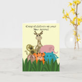 動物園の動物新生児おめでとう カード (黄色い花)