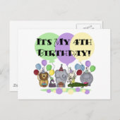 動物園の動物4th誕生日Tシャツとギフト ポストカード (正面/裏面)