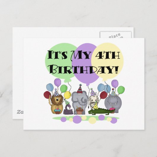 動物園の動物4th誕生日Tシャツとギフト ポストカード (正面/裏面)
