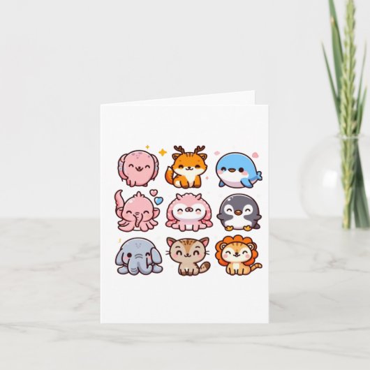 動物園の動物 かわいい漫画ステッカー カード (正面)