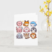 動物園の動物 かわいい漫画ステッカー カード (黄色い花)