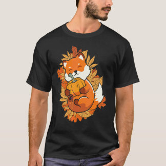動物園の動物 キツネ 秋 落ち葉 森の動物 Tシャツ